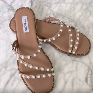 Steve Madden Zildam Tan Pearl Embellished Women's Sandals 8